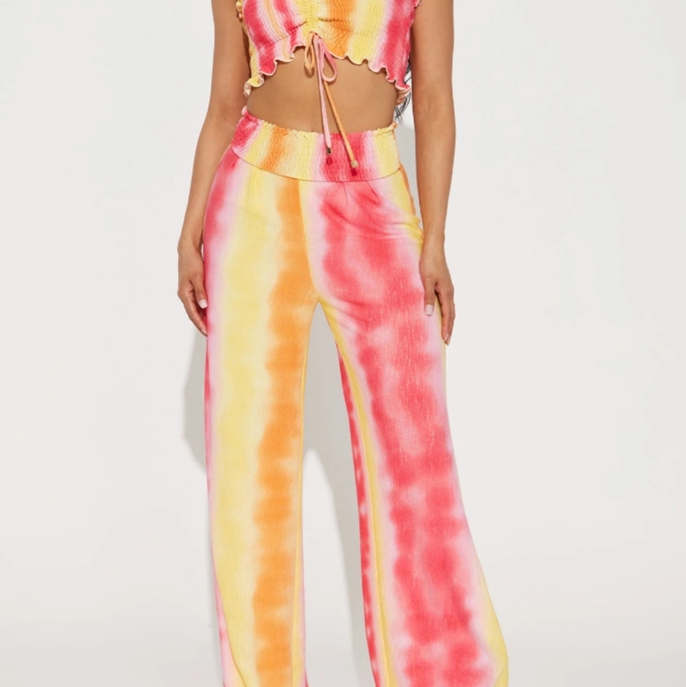 Fashion Nova Vibrant Pink and Yellow TieDye 2 Piece Trendy Popular outfit - Picture 4 of 5
